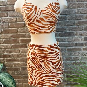Aqua Orange and Cream Zebra Print A-Line Skirt Set